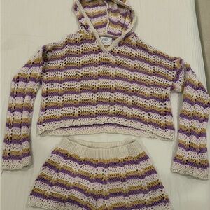 Zara Striped Crochet Set in Purple and Cream